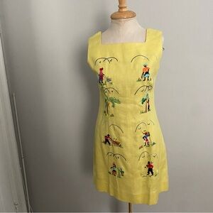 Vintage Altman’s of Barbados yellow embroidered square neck summer dress